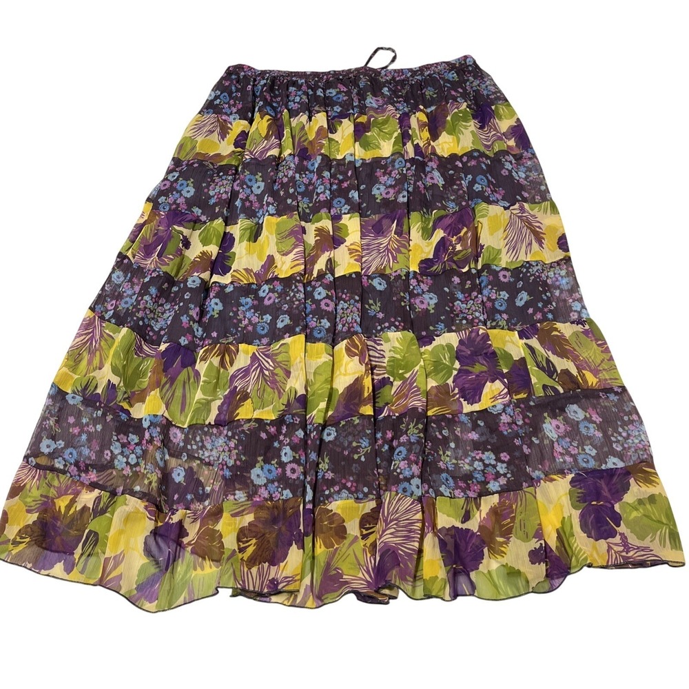 Pink Apple Skirt Purple Patchwork Sheer Chiffon Midi Size 2X Boho Hippie Beach